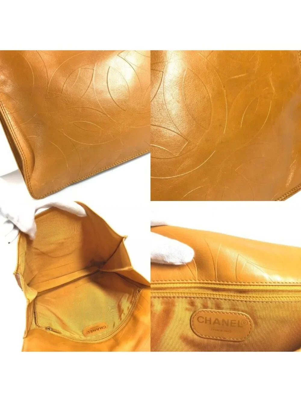 Chanel Shoulder Bag CC Logo All Over Pattern Leather Orange